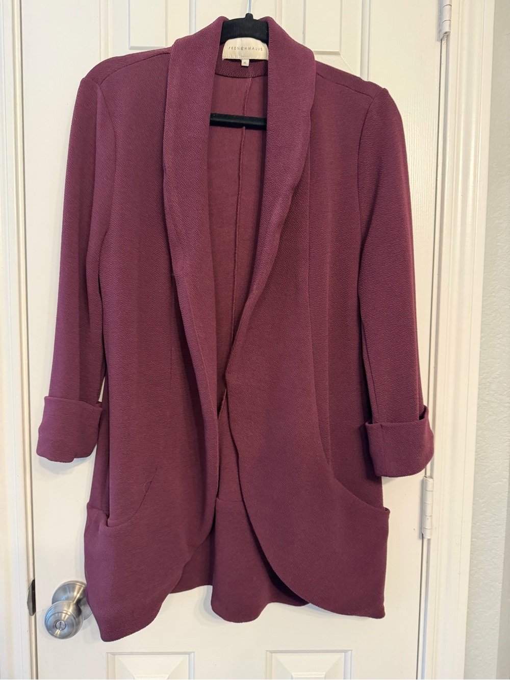 Relaxed Open-Front Blazer in Plum by French Mauve